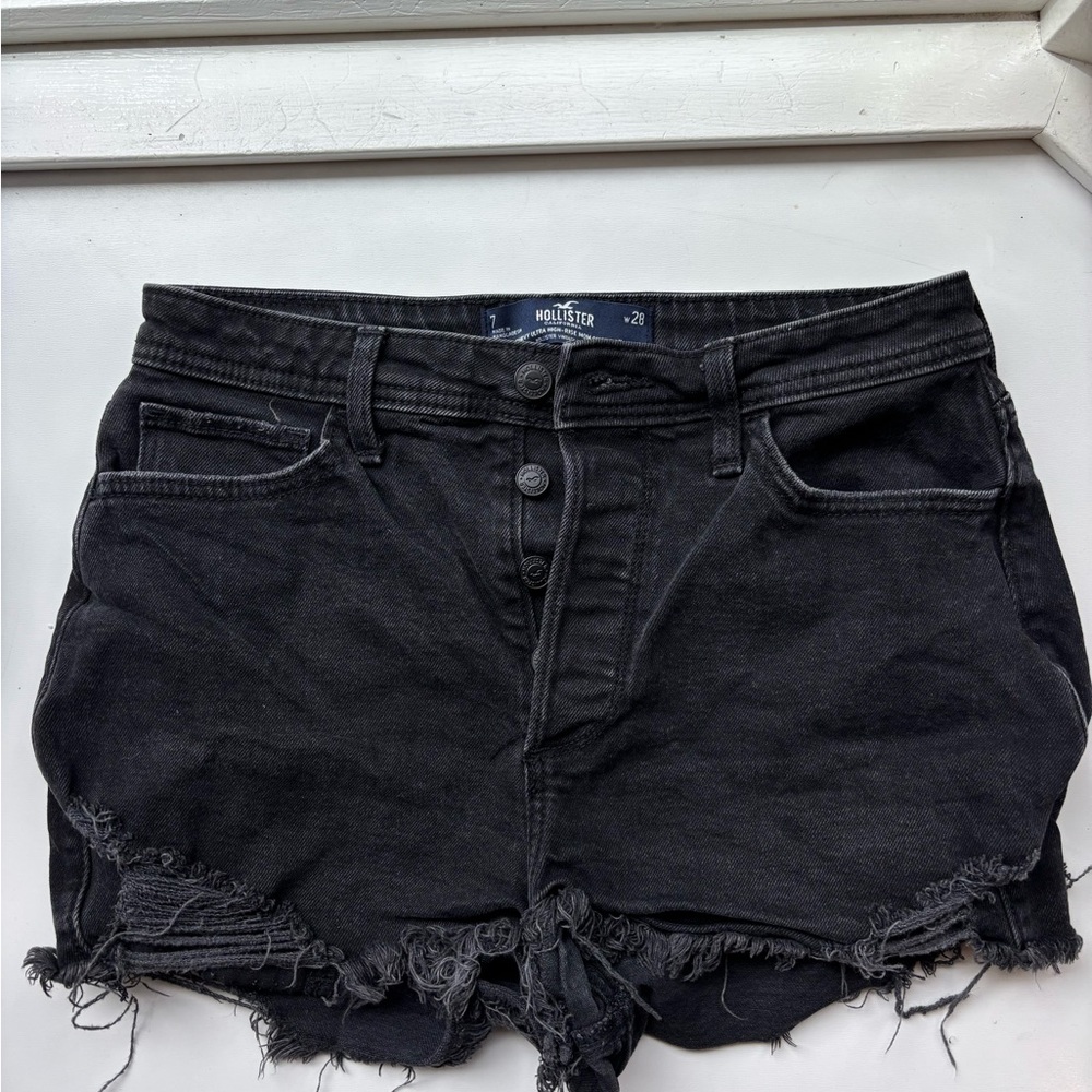 Hollister Black Jean Shorts Distressed Cut-Off Style